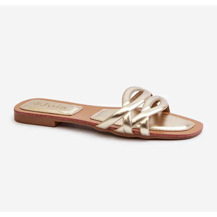Tongs en cuir écologique pour femmes avec talon plat, doré Moldela d'or