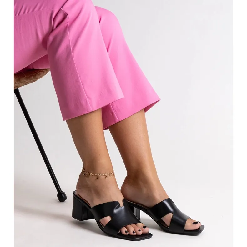 Tongs noires à talon ouvert, cuir écologique Anatolia le noir